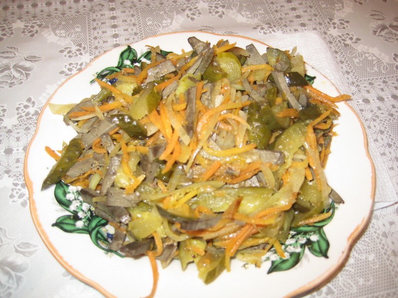 Салат печень корейская морковь огурцы